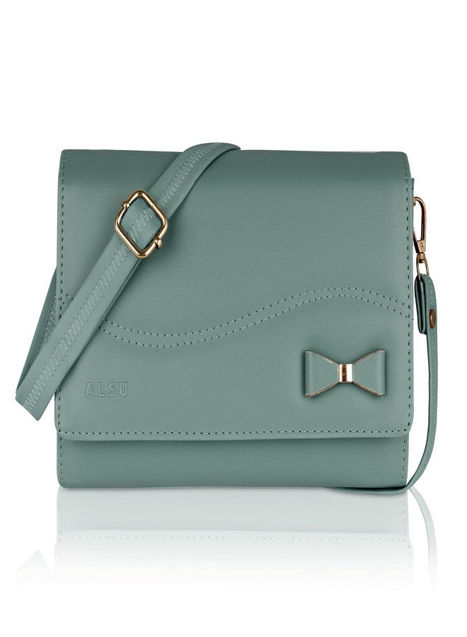 ALSU Women's Sling Bag | Cross body bag| Side bag| Credit car slots| zipper pockets| detachable straps| adjustable straps| daily use| phone pockets (shd-010blugrn) - Image 1